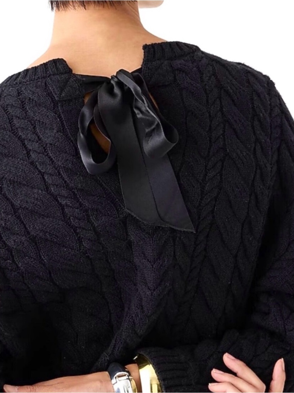 NWT J.Crew Lambswool Cable Knit Tie-Back Bow Sweater Gray M BV361 - Picture 2 of 12